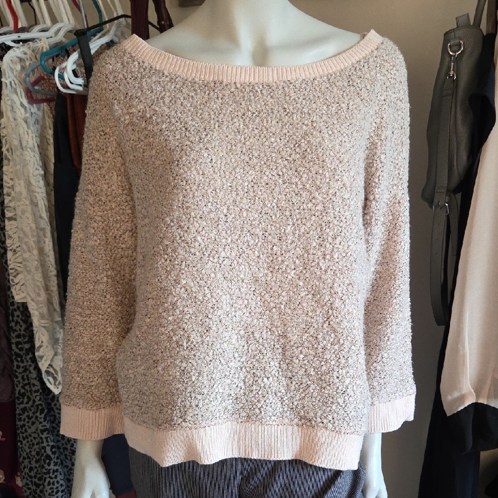 Calvin Klein Jeans Pink Fuzzy Knit Boat Neck Sweater